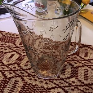 Floral Glass Pitcher with Handle, Heavy